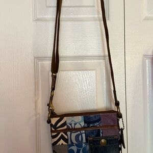 Coach Blue and Purple Crossbody Bag with Patchwork Design